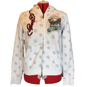 Ed Hardy Anchor Double Zip Hoodie, Sz L